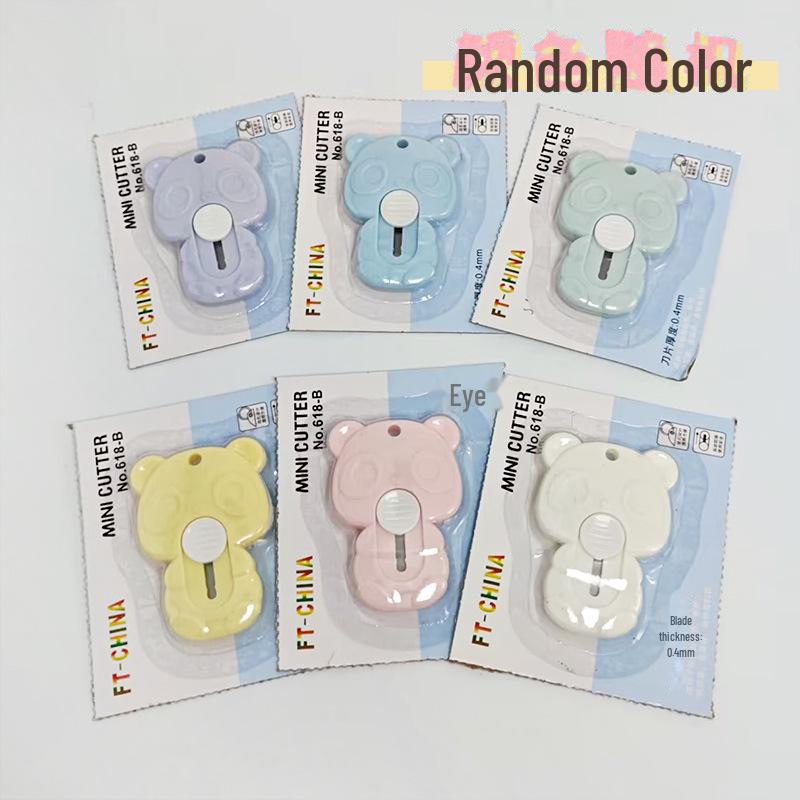 Morandi spalvos meškiuko mini pagalbinis peiliukas - studentų popieriaus pjaustymo ir greitojo pristatymo įrankis.