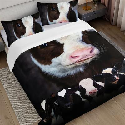 Set Copripiumino Mucca 3 Pezzi, Copripiumino Mucca da Fattoria, Biancheria da Letto Occidentale Bianco Nero, Per Camera da Letto, Camera degli Ospiti