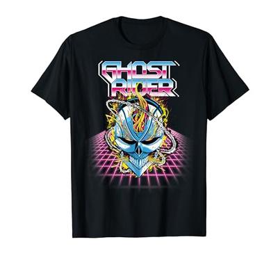 Marvel Ghost Rider Super 80er Retro Neon Gitter Grafik T-Shirt