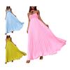 Women's Strapless Tube Top Maxi Dress Off Shoulder Pleated Long Dress with Neck