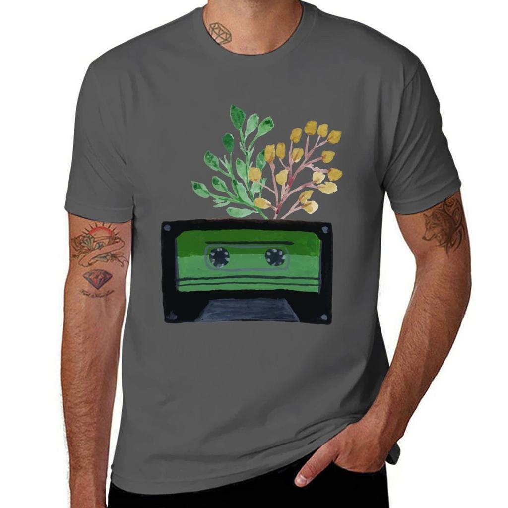 Vintage Paint Radio And Flower Tshirt Antifade Casual Tee Shirt Tshirt