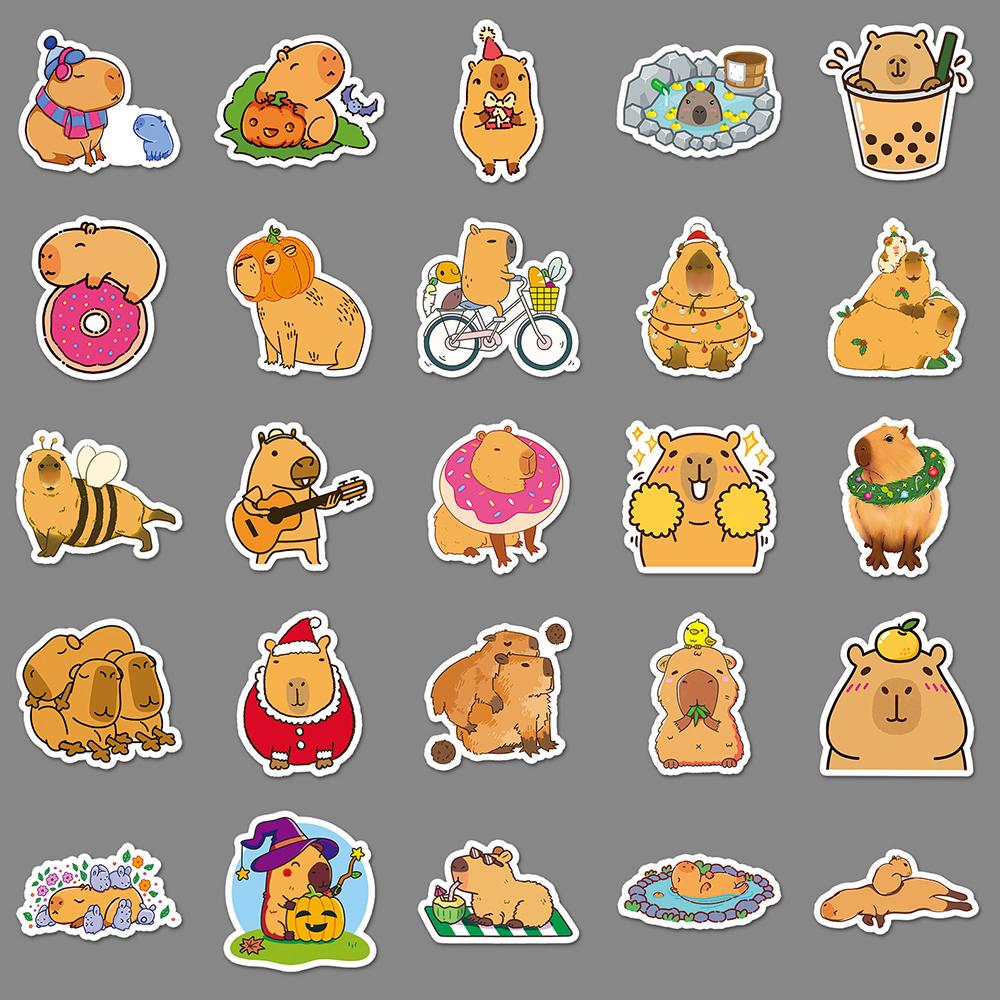 50 Pcs Cute Capybara Stickers for Water Bottles Laptop Guitar Luggage Bike