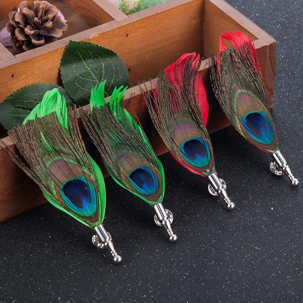 Men Fashion Design Party Feather Novelty Wedding Dress Suit Accessory Lapel Pins Jewelry Brooch