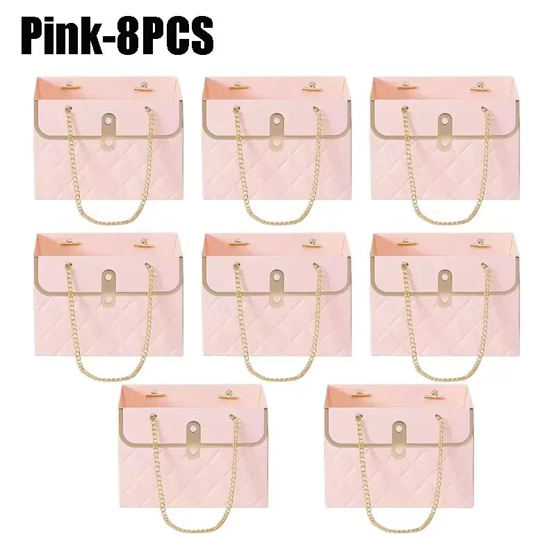 Flower Bags for Bouquets Small Flower Boxes for Arrangements with Metal Chain Cute Purse Paper Gift Box Floral Packing Tote Bags