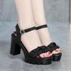 Women's Summer High-heeled Sandals with Chunky Heels, Thick Soles, Waterproof Platforms, and Soft Leather for Runway Shows