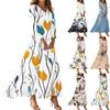 Rochie Maxi A-Line Casual de Plajă pentru Femei cu Mâneci 3/4, Decolteu în V și Imprimeu Floral