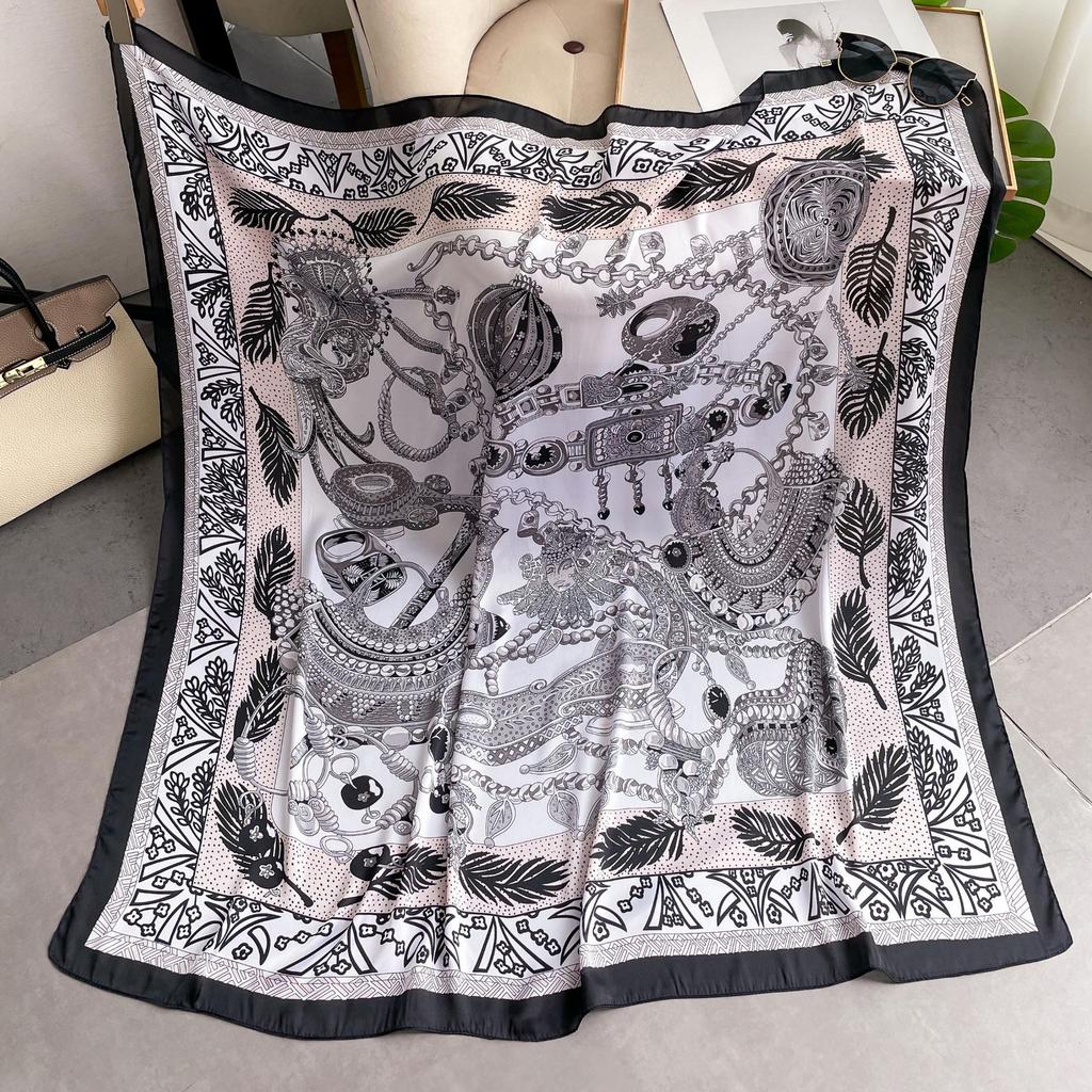 Big Size 110cm Square Floral Printed Women Fashion Imitated Silk Scarf Foulard 45inch Muslim Hijab