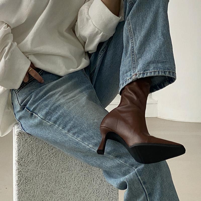 Pointed Toe Women Short Boots Fashion Zippers Slim Ankle Booties Thick High Heel Autumn Winter Ladies Shoes