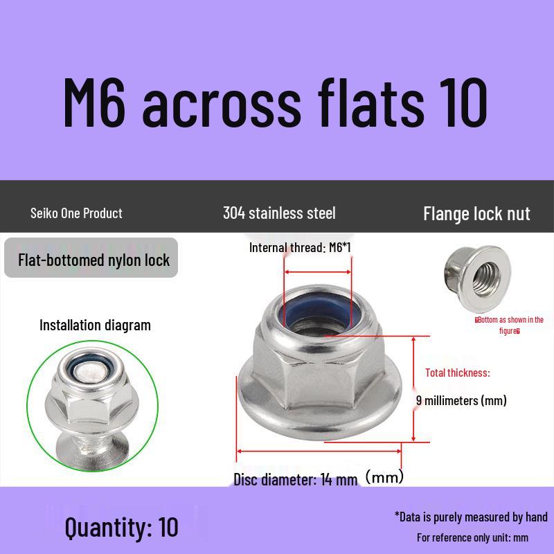 304 Stainless Steel Nylon Locking Flange Nut with Washer
