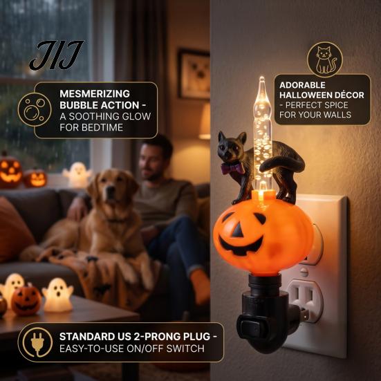 Halloween Night Light Black Cat Pumpkin for Halloween, LED Light-up Plug-in Lamp Lamp, Glowing Ambient Holiday Party Decor Decorative