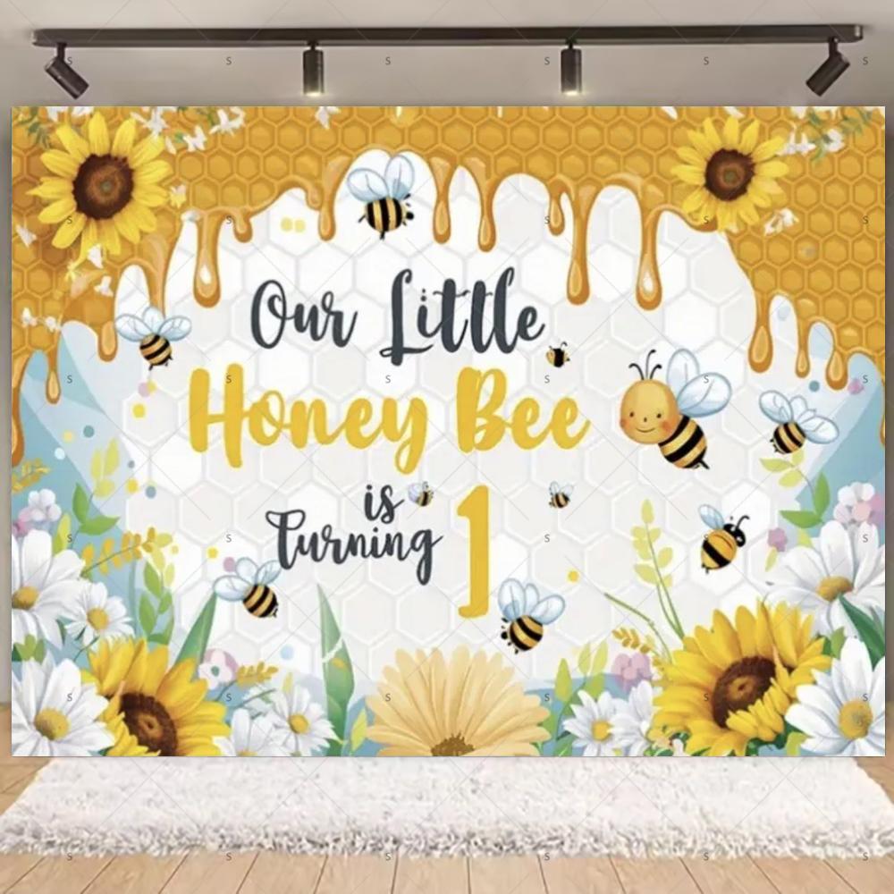 Cartoon Little Bee Theme Background Kids Birthday Party Decoration Honey Sunflowers Daisy Backdrop Newborn Baby Shower Supplies