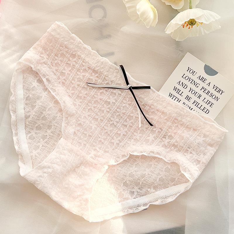 Vielseitige Schleifenspitzen-Unterwäsche für Mädchen Transparent Ausgehöhlt Sexy Slips Baumwollzwickel Dreieckige Slips