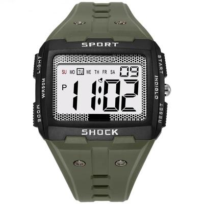 Herren Sport Elektronische Uhr Wasserdicht Nachtleuchtend Großer Bildschirm Quadratisch Outdoor Laufen Camping Studentenuhr