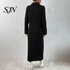 Ribbed Sweater Dress Women Knit for Fall Winter, Long Sleeve with Elegant Dresses Side Split, Solid Color Casual Collared V Neck Midi