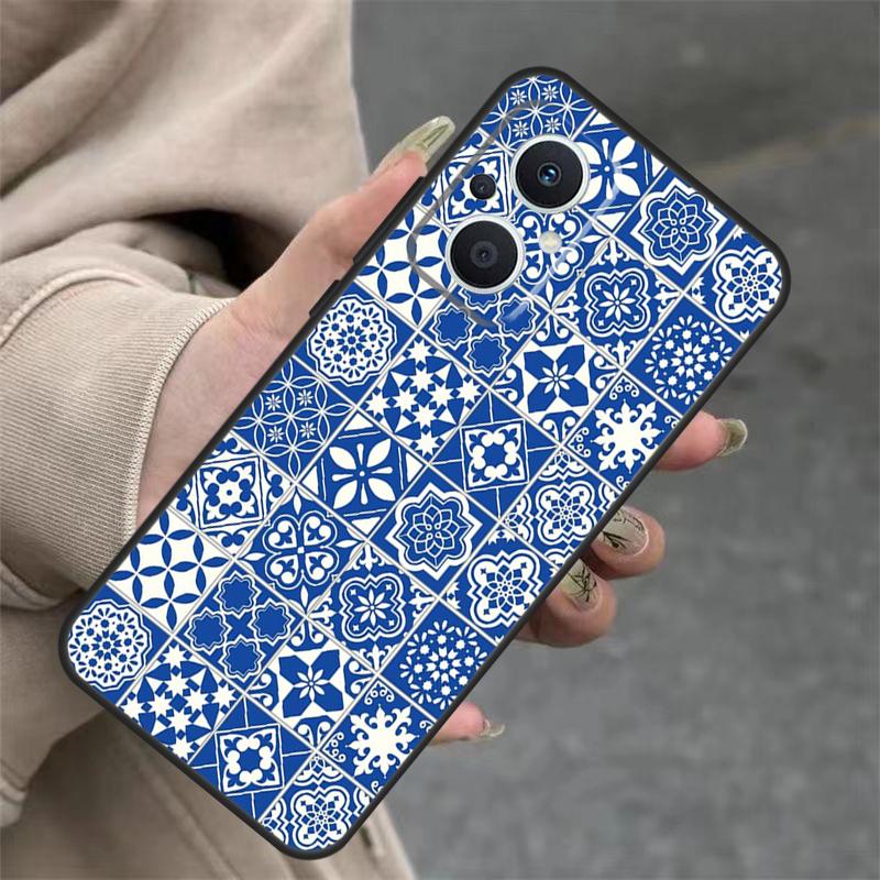Portuguese Glazed Tiles Case For OPPO Reno 8T 13F 14F 12F 11F 10 12 13 14 Pro 7 8 Lite OPPO Find X8 X6 X9 Pro Cover