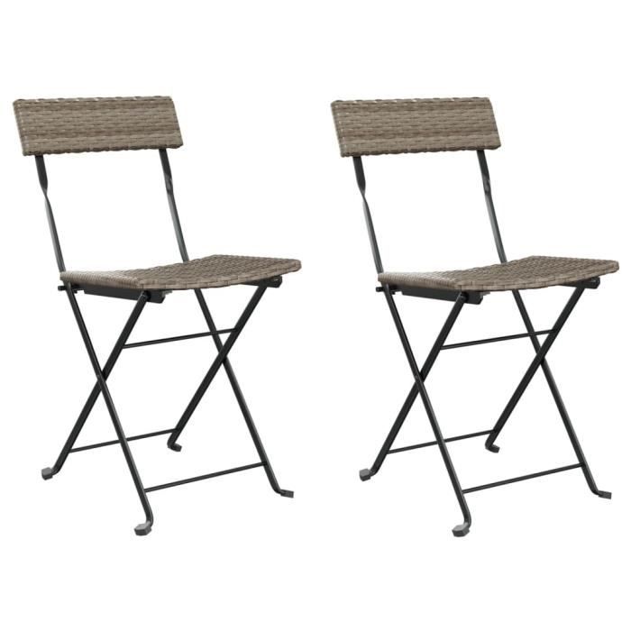 319988 vidaXL Folding Bistro Chairs 2 Pcs Grey Woven Resin and Steel
