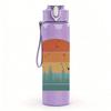 1PC Retro Circle Mountain Sunset Art 750ml Color Plastic Sports Water Bottle Leakproof Flip Straw Lid Suitable for Sports Office Home Use