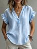 2026 European Bohemian V-Neck Short Sleeve Cotton Linen Women's Top