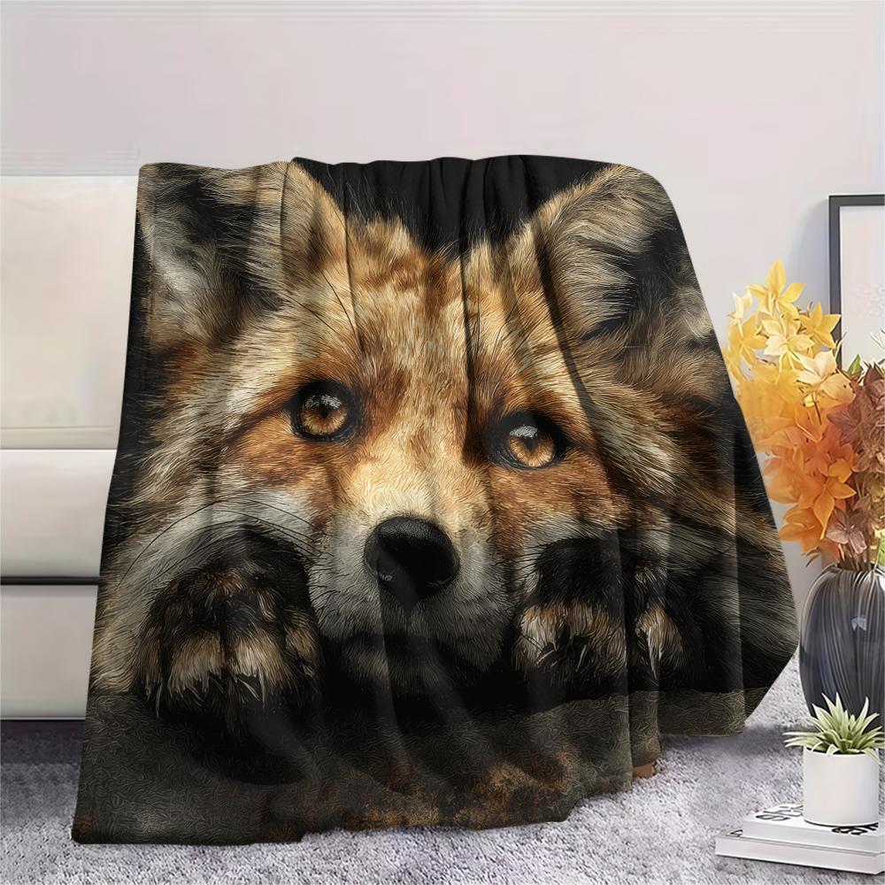 Black Fox pattern Flannel Blanket, High quality Comfortable for All Seasons, Home Decor, Warmth and Comfort, Perfect for Gifts.