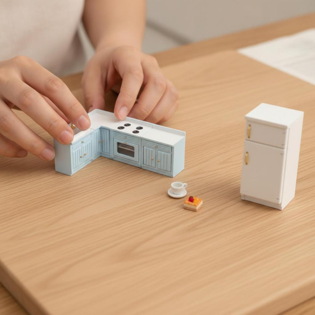 Birch Wood Miniature Dollhouse Kitchen Display-Ready for Collectors, Kids