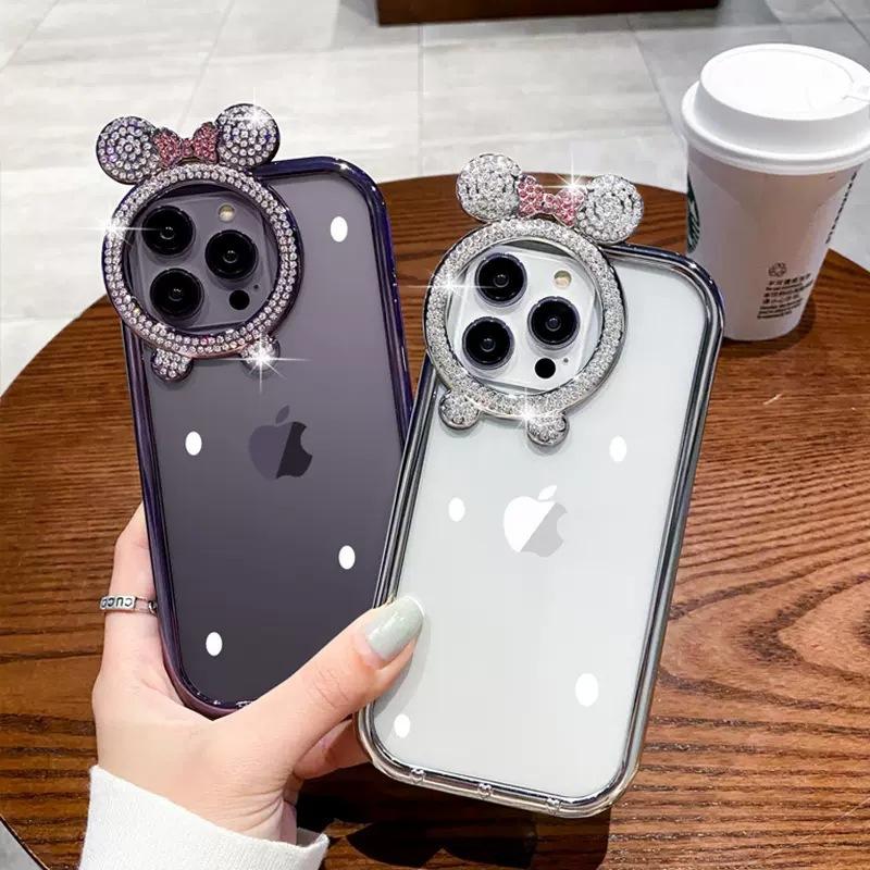 Applicable To IPhone 15pro Mobile Phone Case with Diamond Round Lens Electroplated Apple 14 Silicone 13 Drop Protection Case