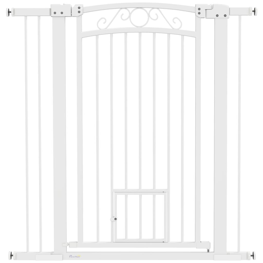 Adjustable Dog Gate with Extensions and Cat Door, 76-104x106cm, White