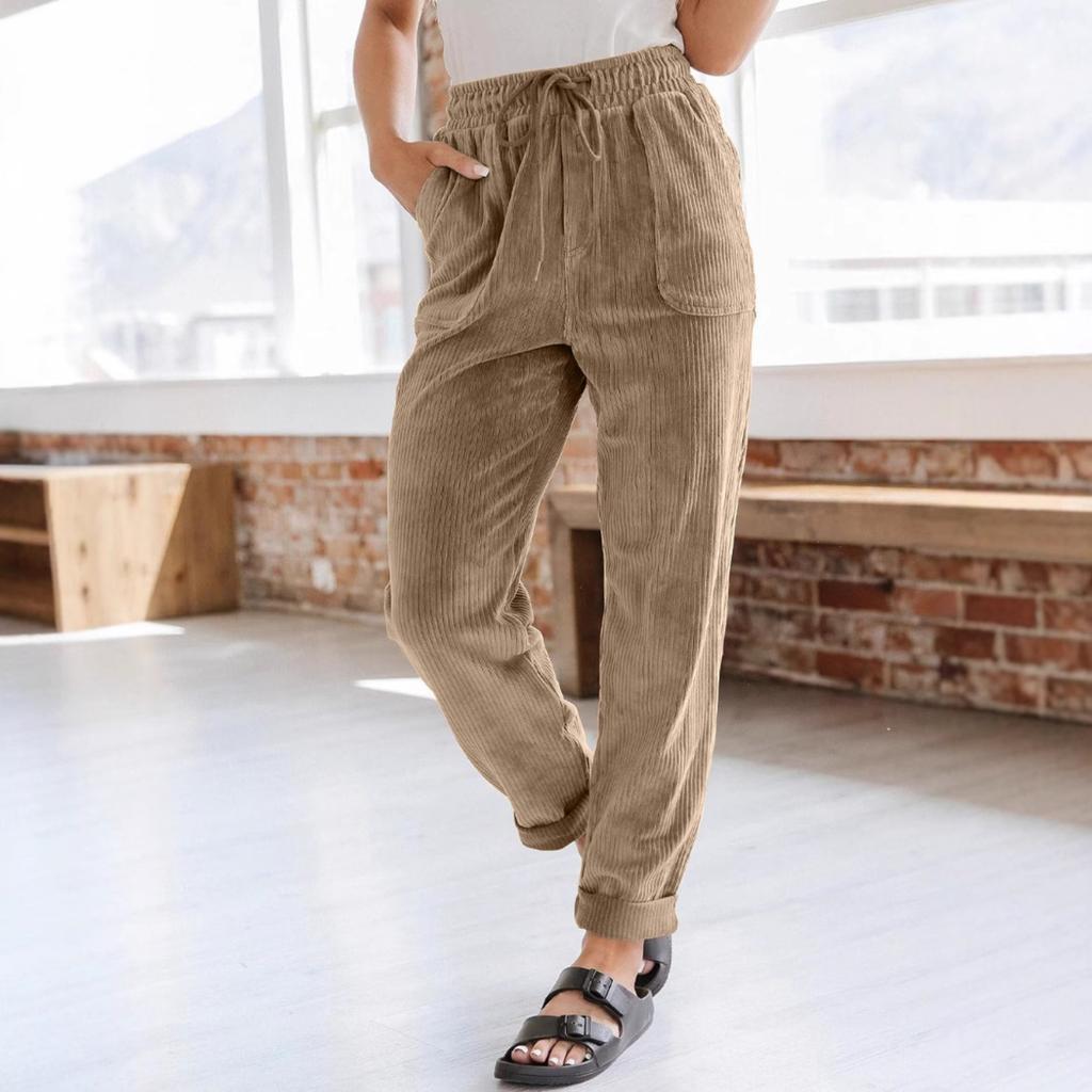 Women's Mid Rise Loose Fit Wide Leg Long Corduroy Pants Casual Winter Trousers
