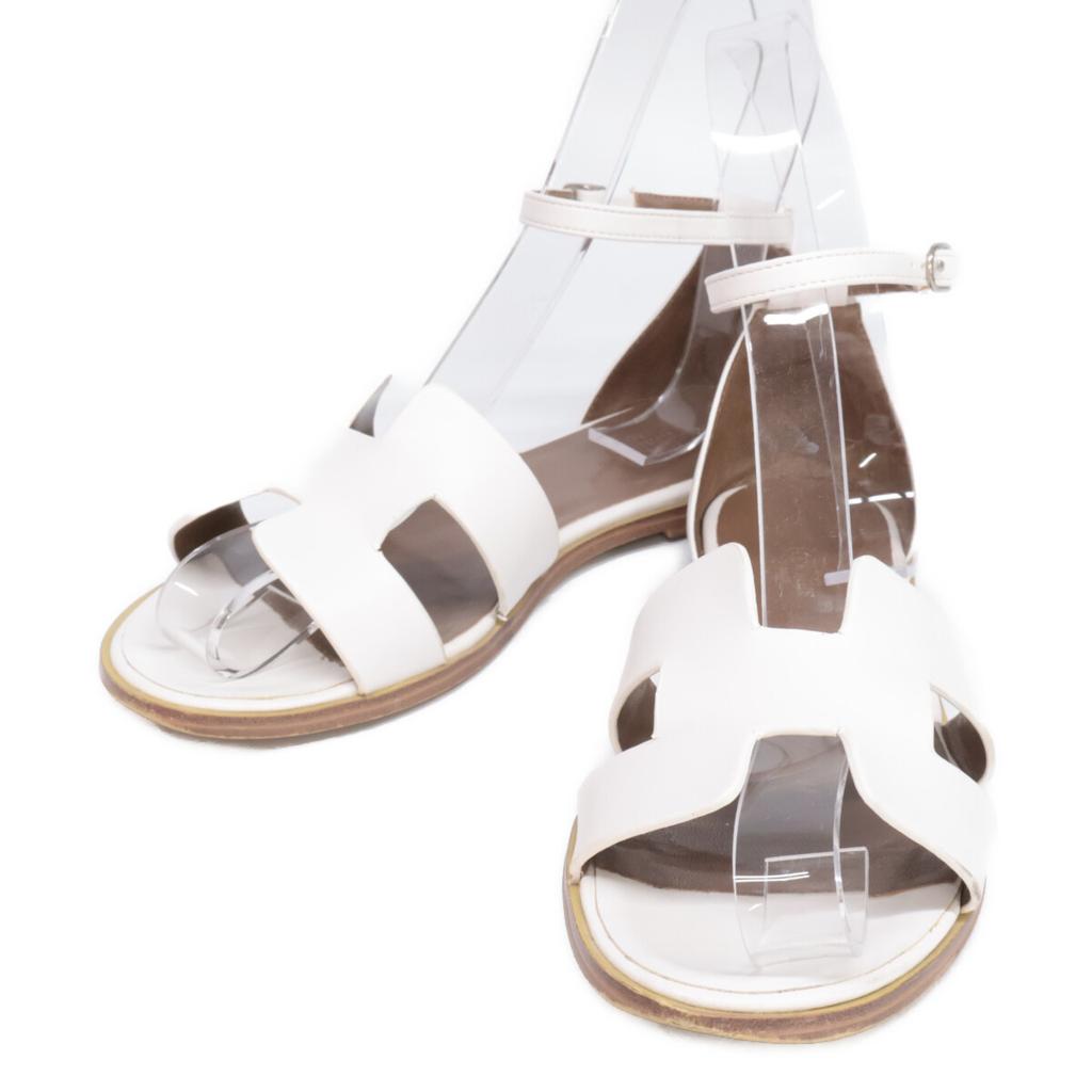 HERMES H182138Z Santorini H motif ankle strap flat sandals / shoes 35 whiteUsed