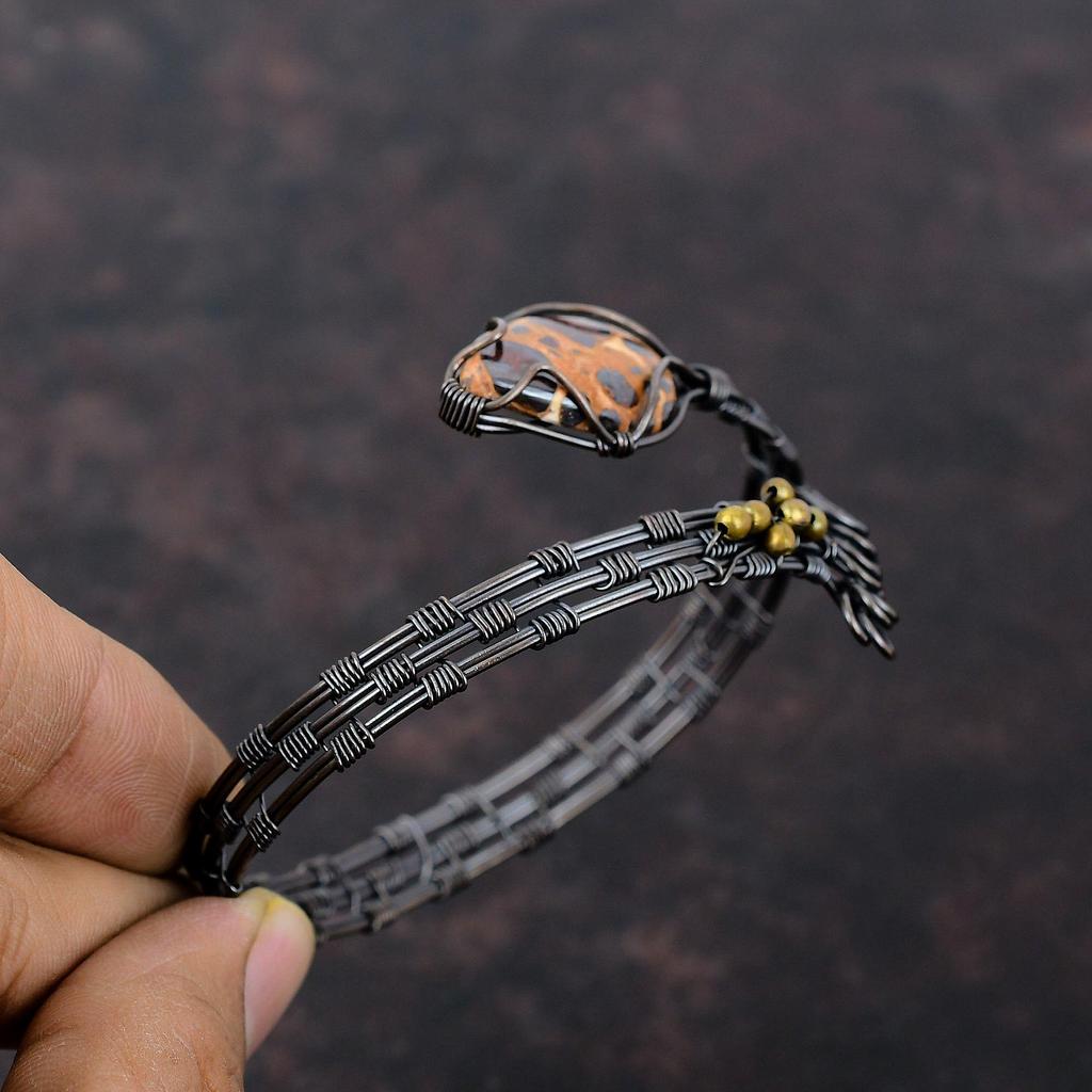Bauxit Armreif Edelstein Armband Kupferdraht gewickelt verstellbares Manschettenarmband Kupferdraht Wickelschmuck Geschenk für Mama handgemachter Designer Armreif
