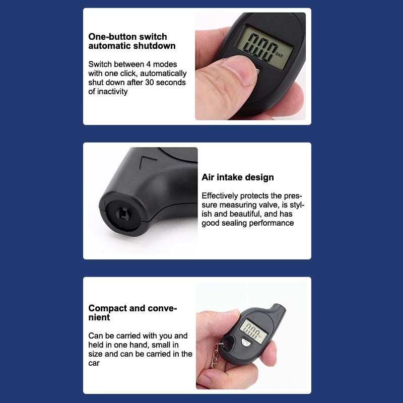 Mini Keychain Style Tire Gauge Digital Lcd Display Car Tire Air Pressure Tester Meter Auto Car Motorcycle Tire Safety Alarm