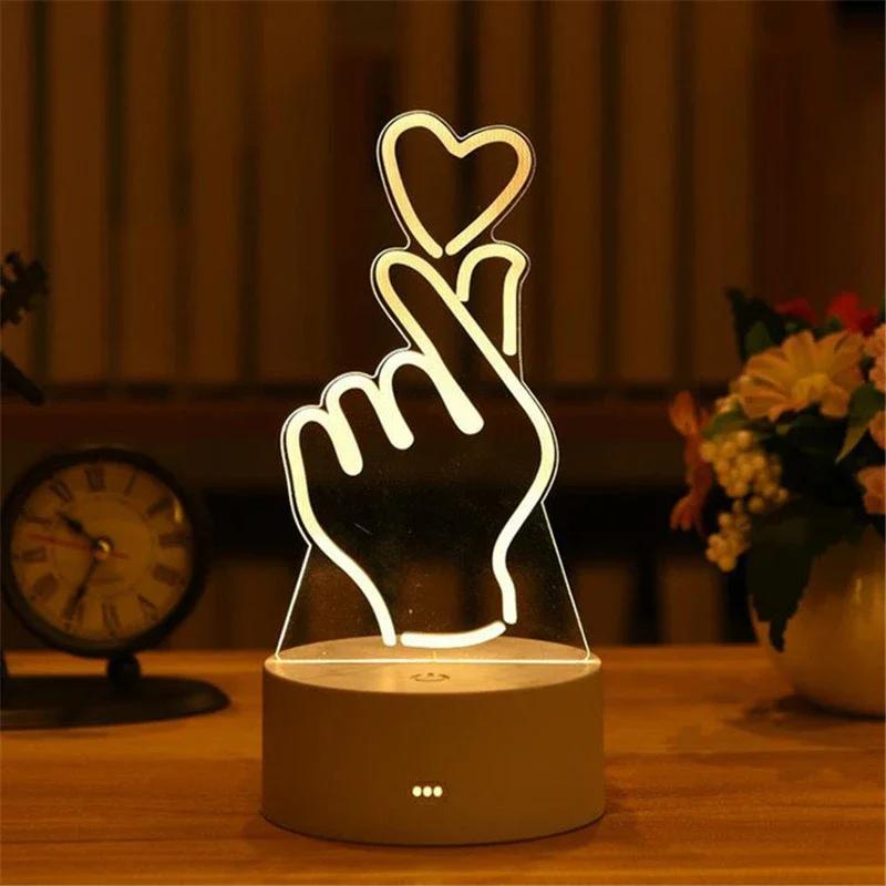 Heart Love Acrylic 3D Night Light USB DIY Kids Bedroom Night Lamp for Valentine's Day Decor Christmas Wedding Cute Gifts 2023