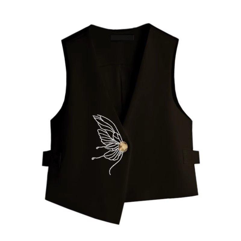 

Designer Embroidered Blazer Vest Women Asymmetrical Simple Overcoat Jacket XXXL чорний