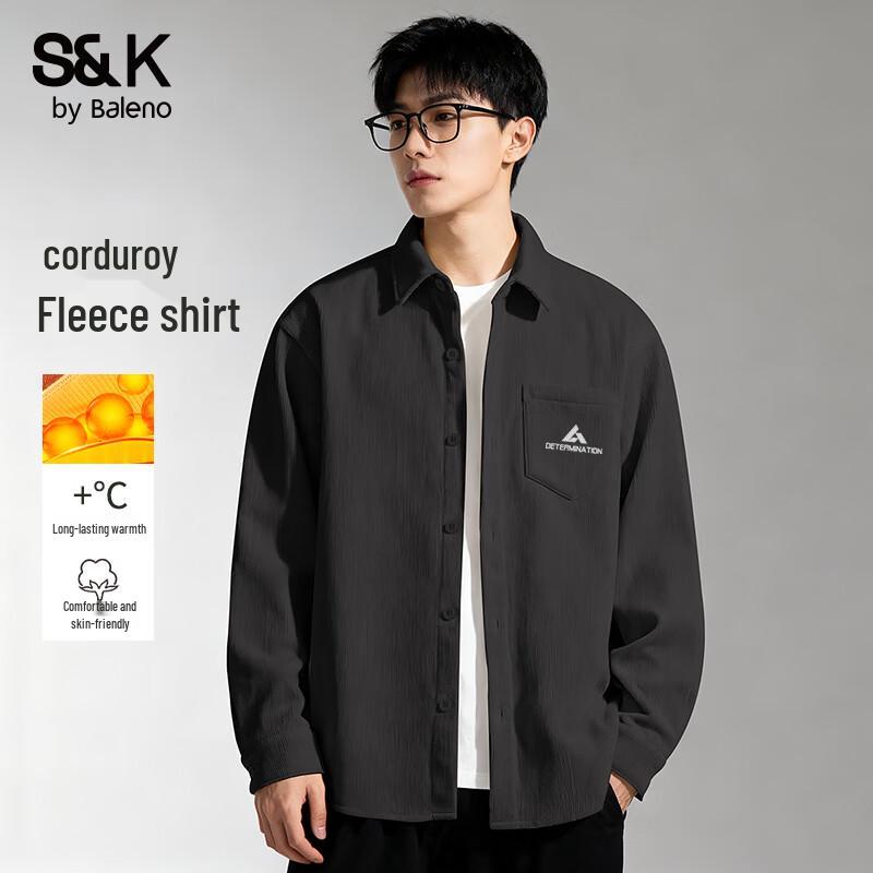 Baleno S&K Men s Corduroy Fleece-Lined Long Sleeve Shirt M