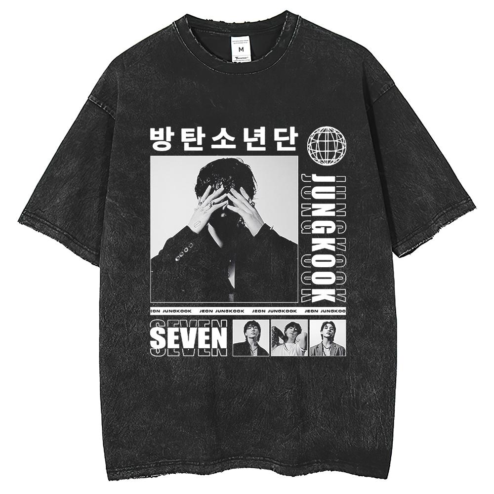 

Летний мужской и женский выстиранный хип-хоп топ винтажная корейская мода принт мужского певца футболка хлопок круглый вырез L