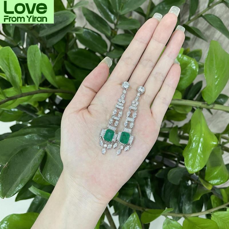 High End 100 Women % Tone Emerald Drop Earrings Sparkling High Carbon Diamond Wedding Occasion Gathering Bridal Event Party Event