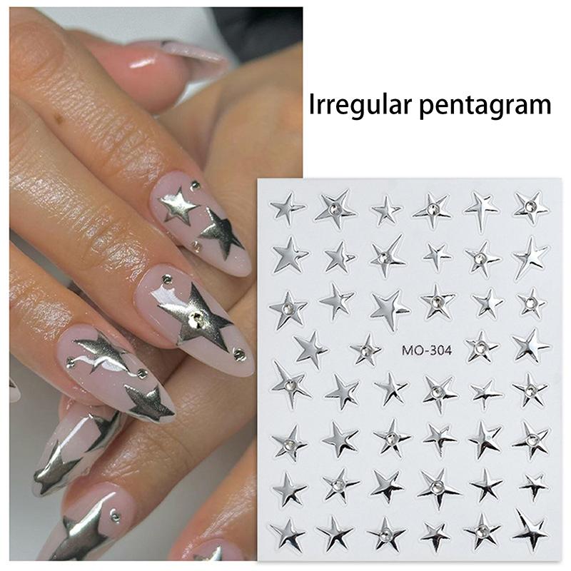 3D Irregular Pentagram With Rhinestone Nail Stickers Y2K Satr Nail Art Decals Starlight Charm Foils Decoration Self Adhesive