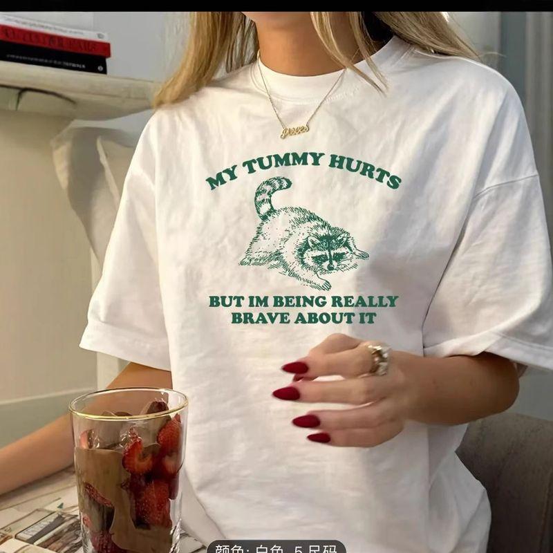 Western Style Fashion Casual Loose Letters Print Short sleeve T-shirt Top Printed Letter T Shirt