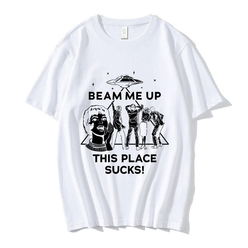 Beam Me Up This Place Sucks Eddie Munson Demogorgon T Shirt Unisex Women Cotton Casual Tshirts Fashion Short Sleeves Tshirt Tops