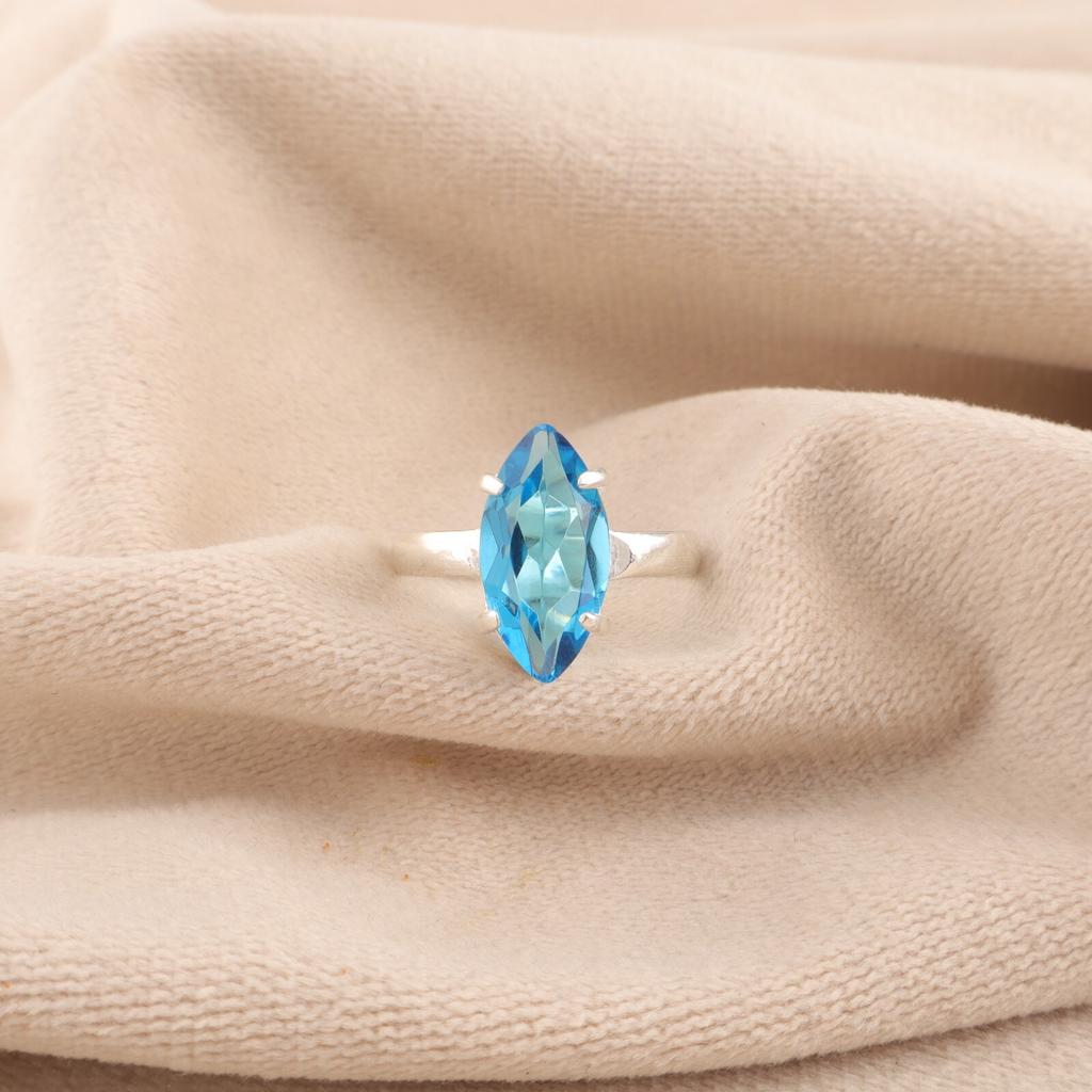 Swiss Blue Topaz Gemstone 925 Sterling Silver Jewelry Handcrafted Designer Ring RR-65-3