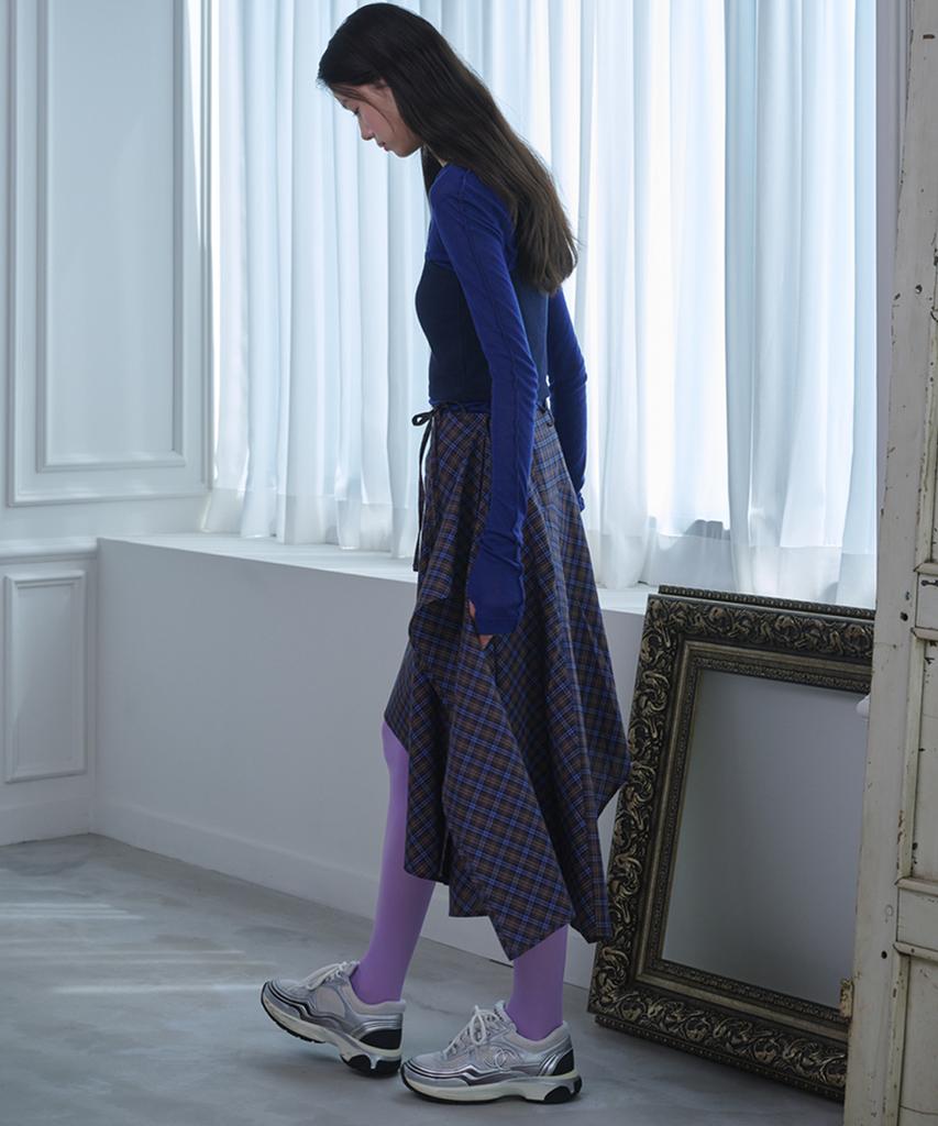Opening Sunshine Asymmetrical Layered Check Skirt Blue