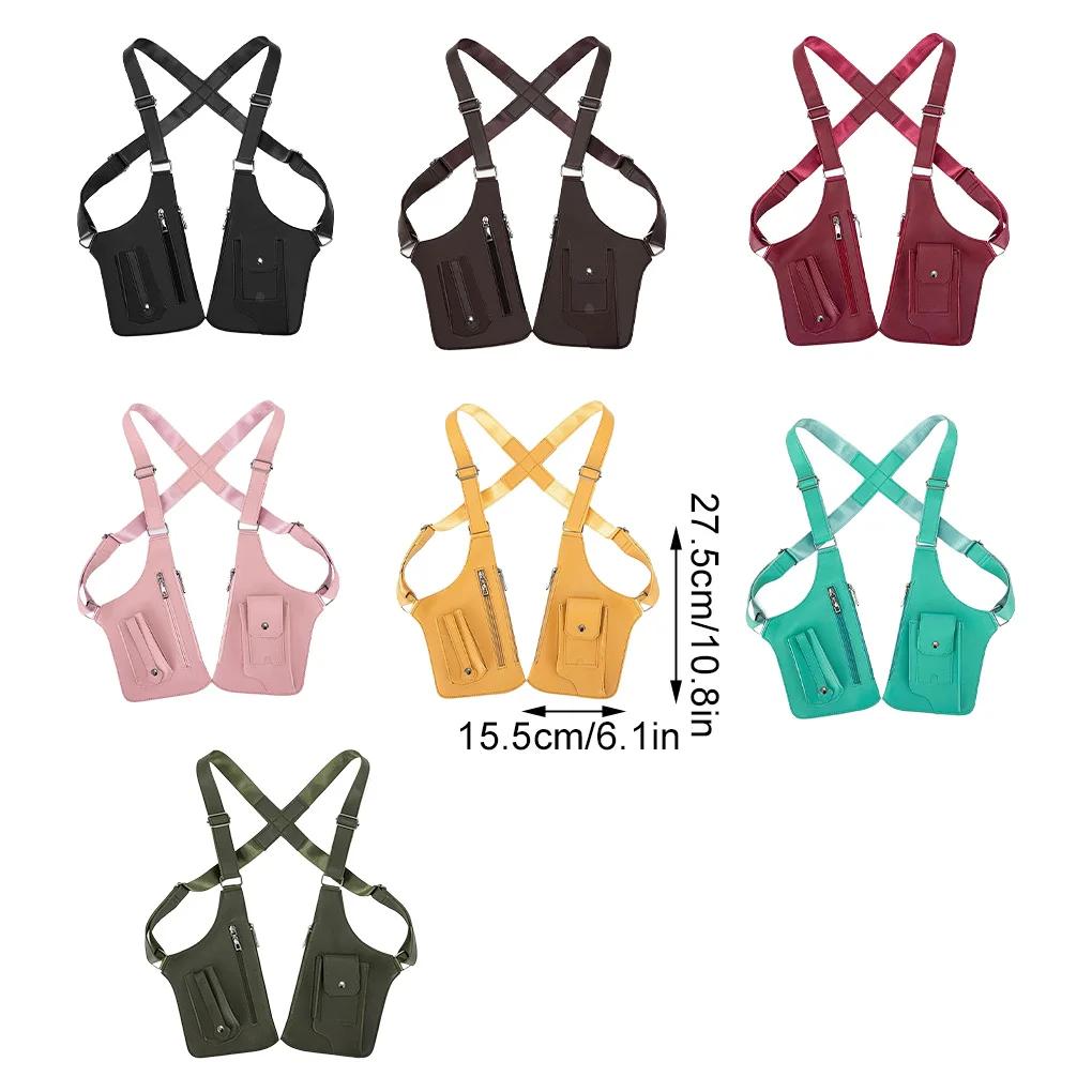 Double Shoulder Strap Men's Chest Rig Bag Multi-Pocket Outdoor Anti-Theft Tactical Fishing Bag Waterproof PU Multi-Purpose Pack