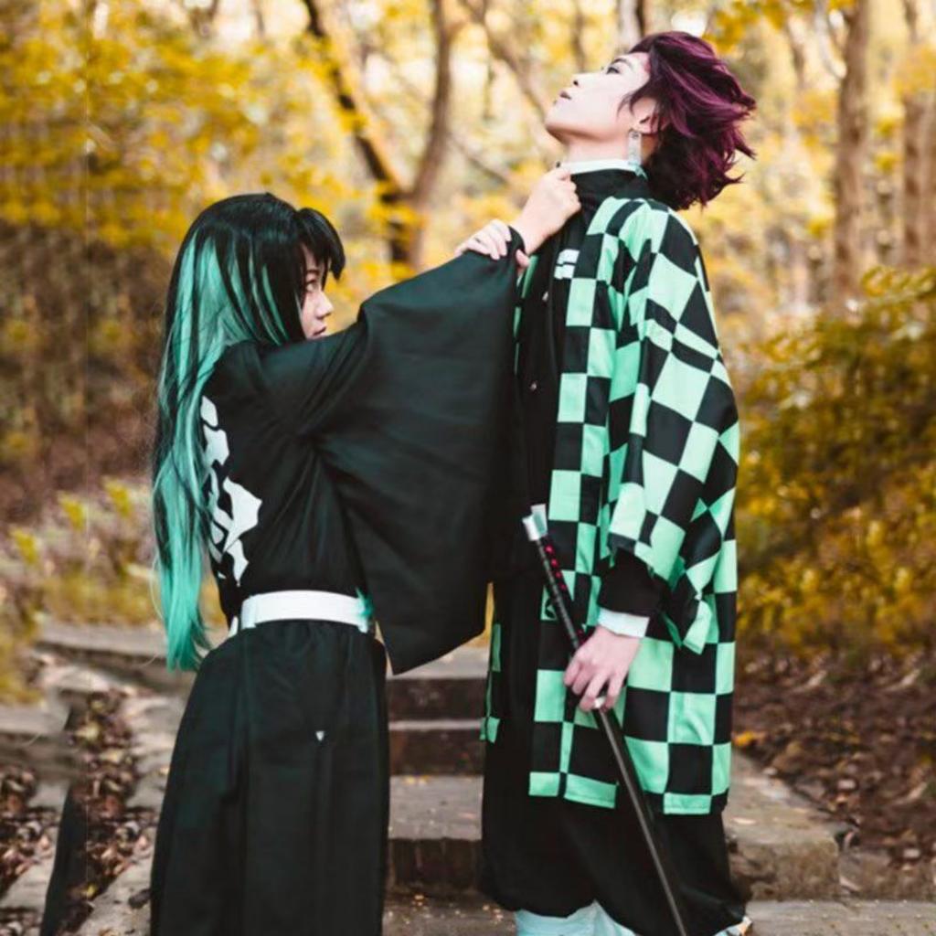 Adult Kids Demon Slayer Corps Kimetsu No Yaiba Kisatsutai Kamado Tanjirou Uniform Agatsuma Zenitsu Cosplay Costume Anime Cloak