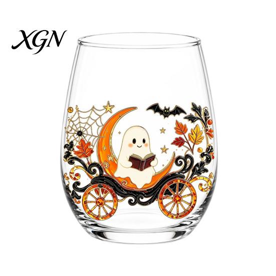 Personalized Daily Use Glassware Stemless Wine Glasses with Marine Animal Pattern, 420ml Capacity, High Borosilicate Halloween Themed Drinking