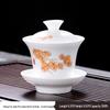 Ceramic Ink Wash Hovering Gaiwan Tea Set - White Porcelain Kung Fu Tea Ceremony Utensils.