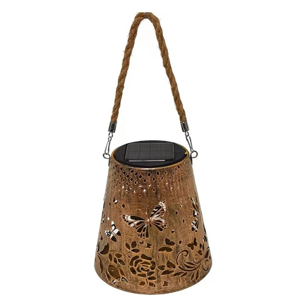 

Trapezoidal Garden Solar Lantern Butterfly Hollow Out Iron Art Outdoor Hanging Light A