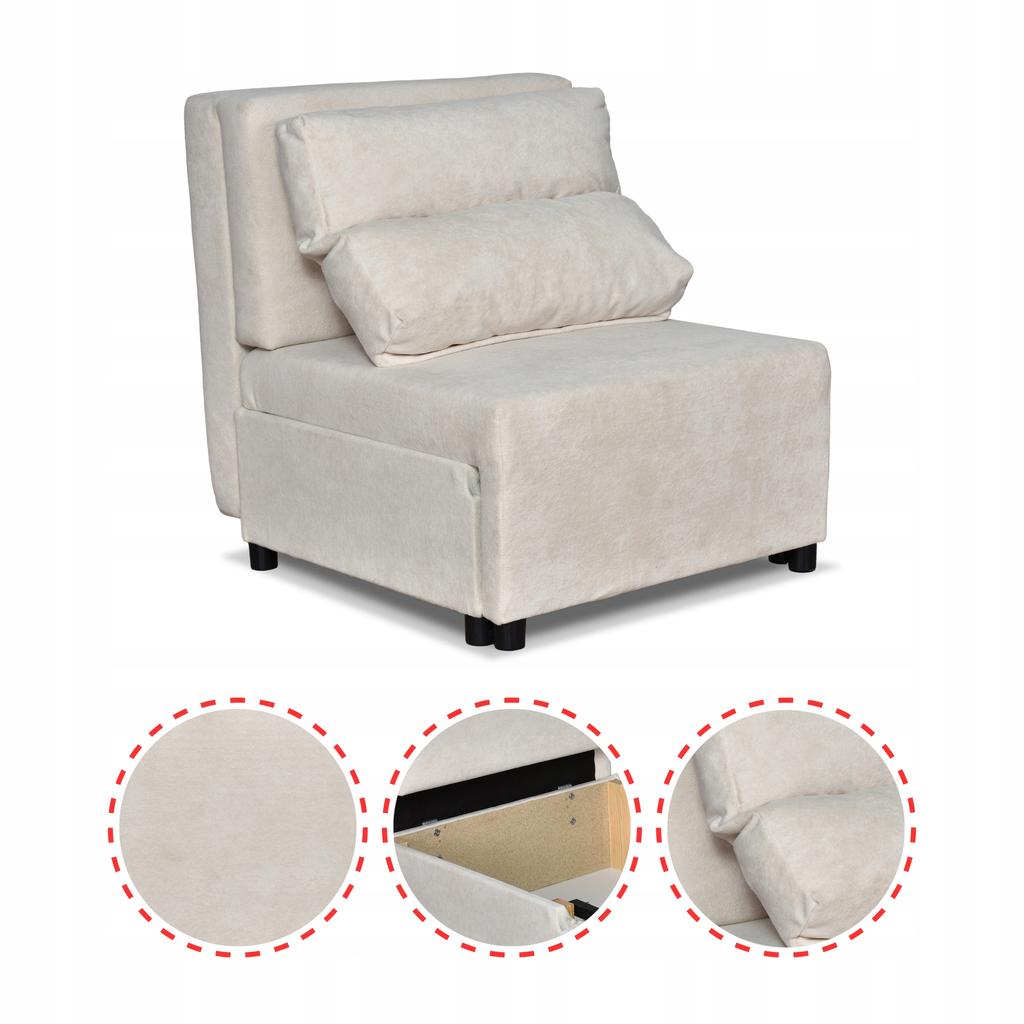 Fold-out Armchair for Sleeping KIMO Bedding Container Family Furniture Hunter Beige