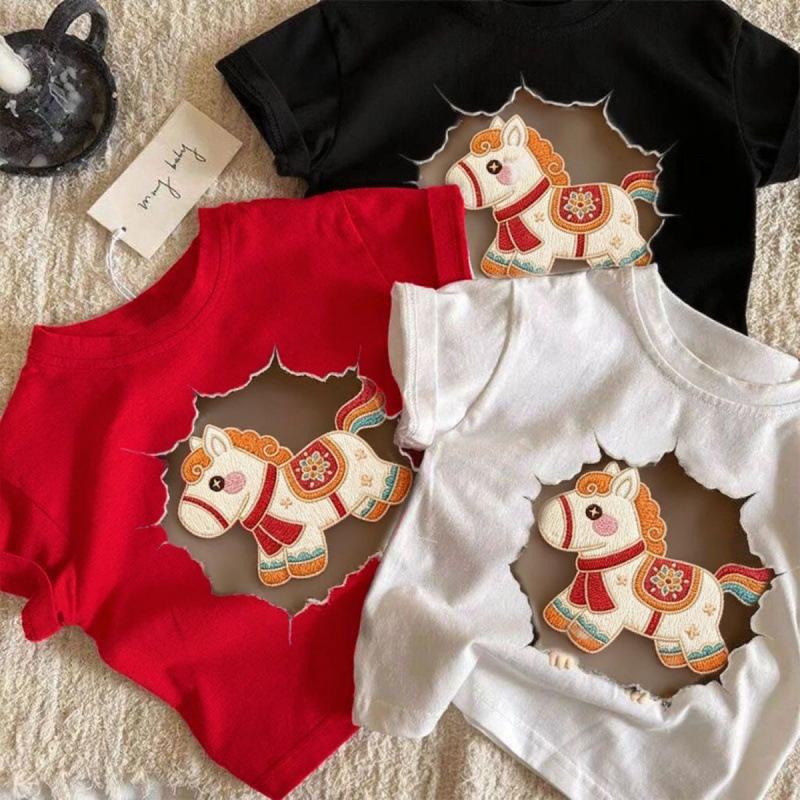 Kids Pure Cotton Cartoon Short Sleeve T Shirt Summer Baby Toddler Round Neck Top