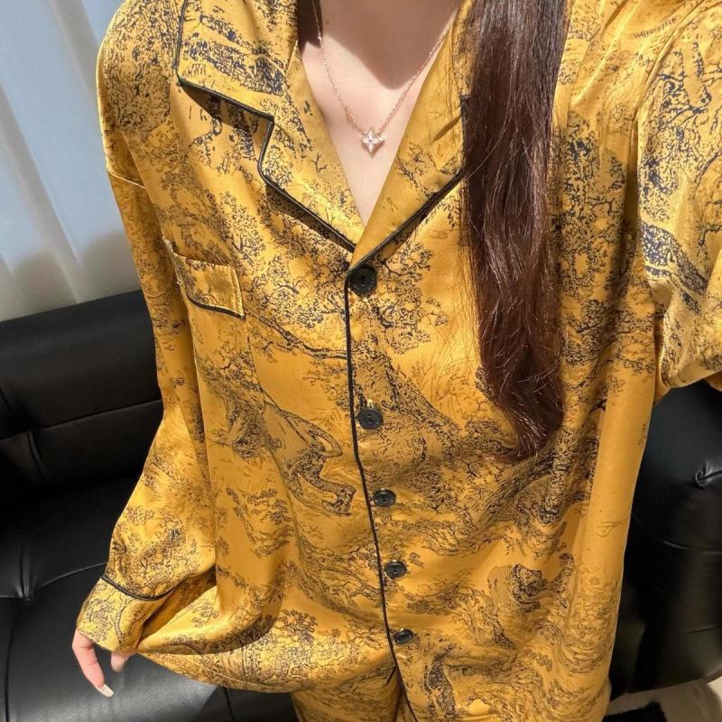 Pijama de Luxo Feminino Estampa de Animal da Selva Seda Gelo - Conjunto de Manga Comprida para Primavera/Outono