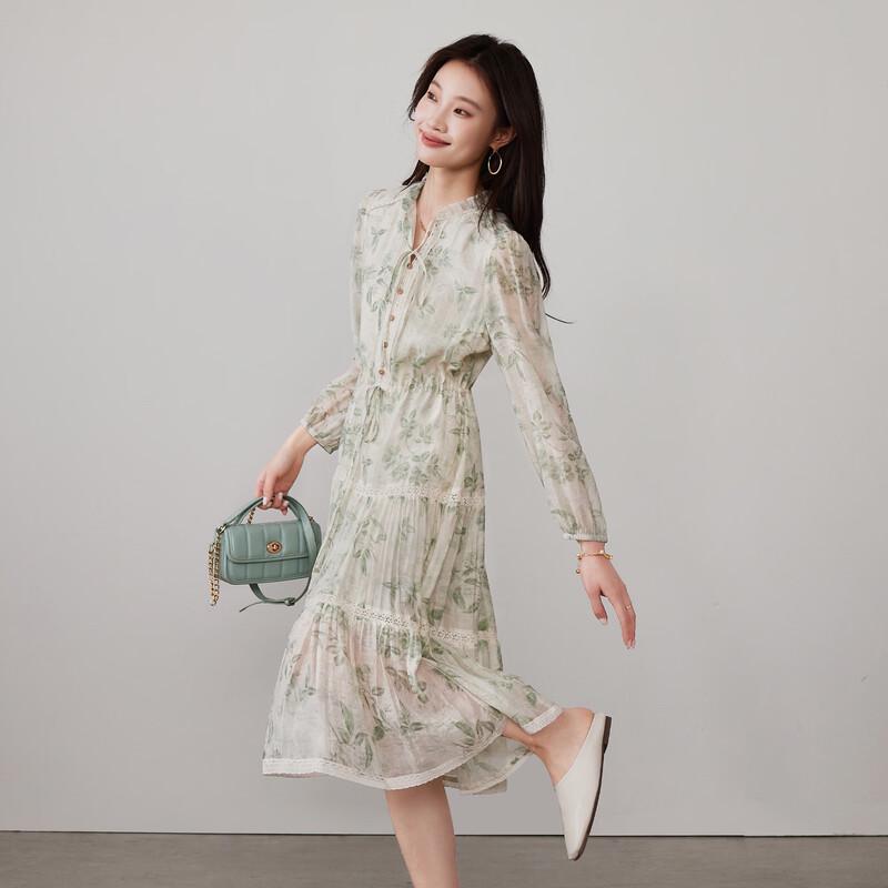SOFSIL Women s Elegant Floral Print V-Neck Belted Dress XL