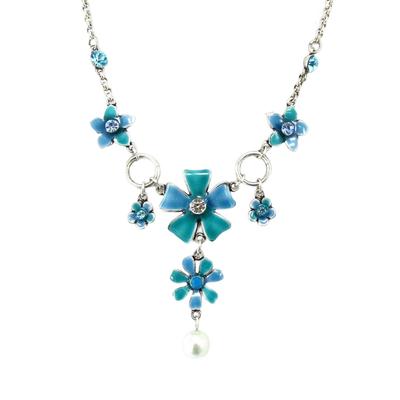 [R7778] - Designer Necklace 'Flora' Turquoise Silver - 60x28 Mm